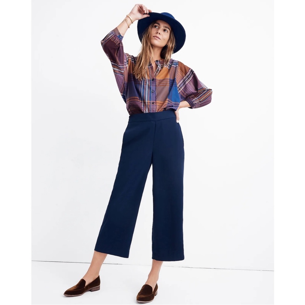 Madewell Navy Wide-Leg Cropped Trousers